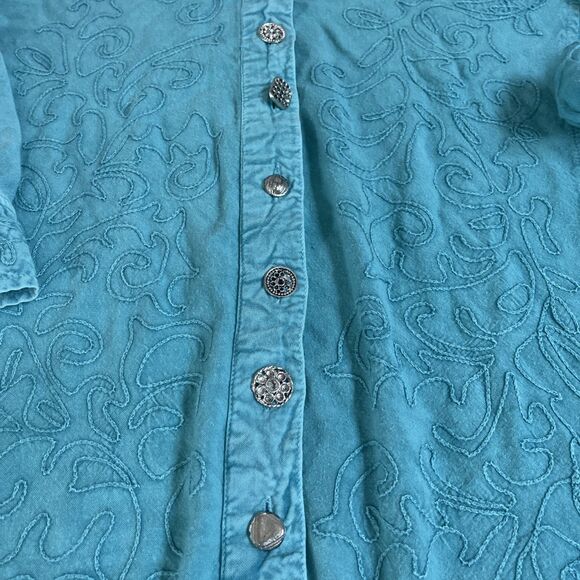 Parsley & Sage Top 1x Embroidered Ornate Metal Button Capsule Artsy Lagenlook - Picture 3 of 9